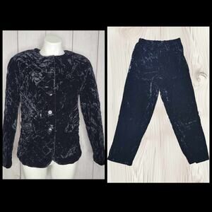 Vintage 80s 90s Black Quilted Velvet Matching Set Womens Size Small